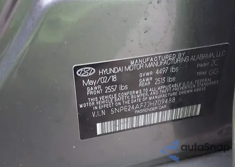 2018 Hyundai Sonata Se from USA, damaged, VIN 5NPE24AF7JH709488